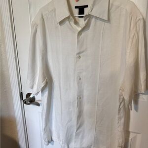 Mens Claiborne Whit Linen Short Sleeve Shirt XL